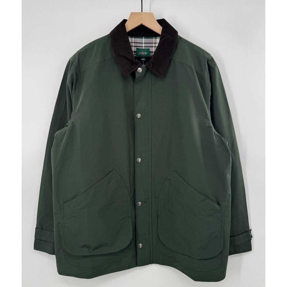 J Crew Mens 60/40 Barn Jacket Cotton Green Nylon Chore Coat Oarsmen 1983 L NWT